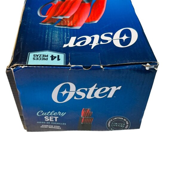 Oster 14-Piece Stainless Steel Cutlery Set With Red Handles & Wood Block - Picture 7 of 8